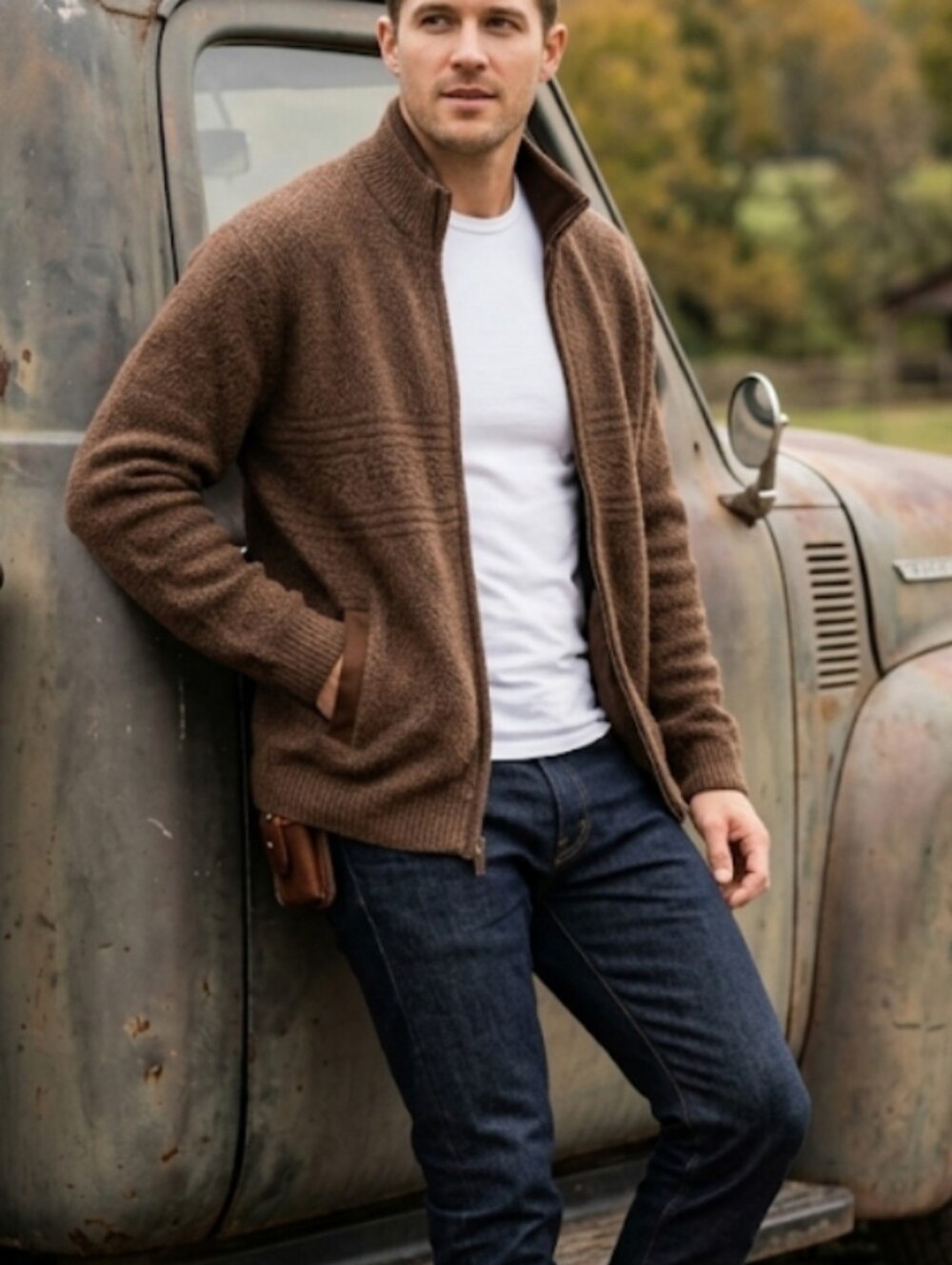 Pendleton Shetland Wool Full Zip Cardigan Brown